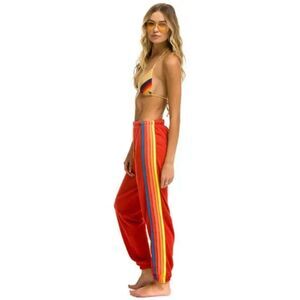 AVIATOR NATION Womens Jogger Medium Red Pull On 5 Stripe Sweatpants $156